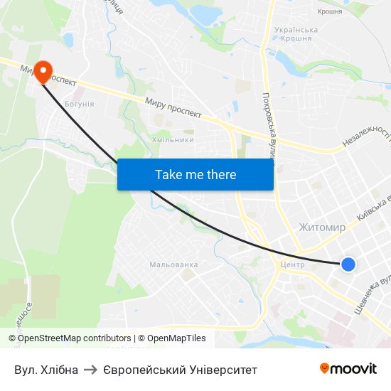 Вул. Хлібна to Європейський Університет map