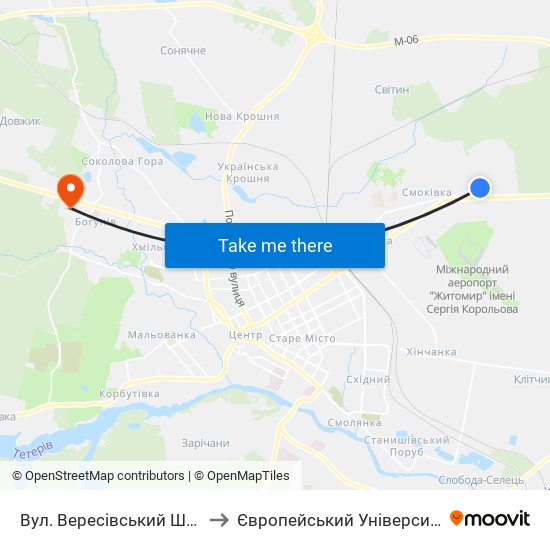 Вул. Вересівський Шлях to Європейський Університет map