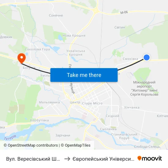 Вул. Вересівський Шлях to Європейський Університет map