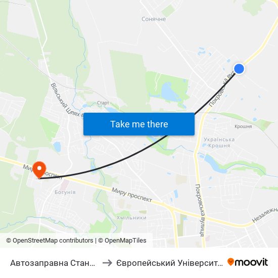 Автозаправна Станція to Європейський Університет map