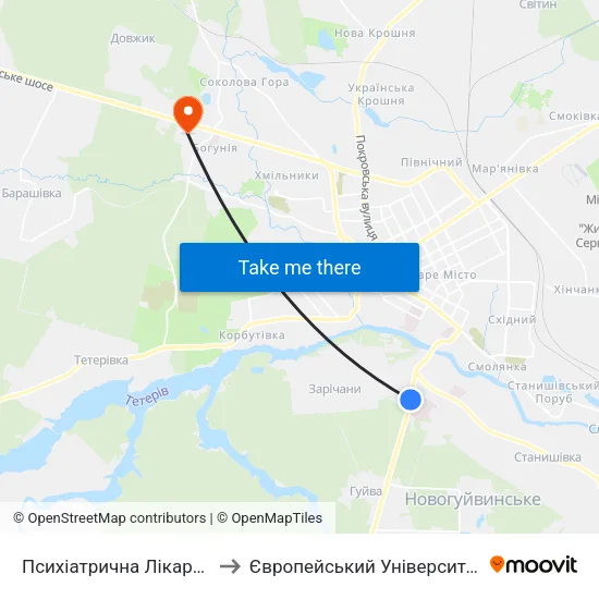 Психіатрична Лікарня to Європейський Університет map