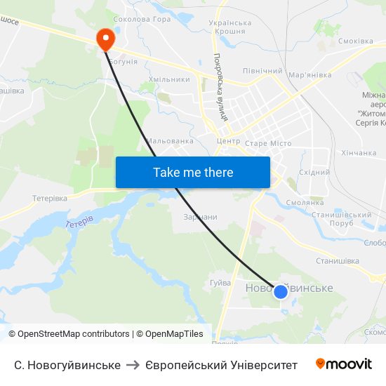 С. Новогуйвинське to Європейський Університет map