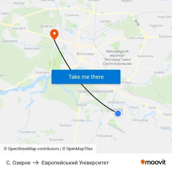 С. Озерне to Європейський Університет map