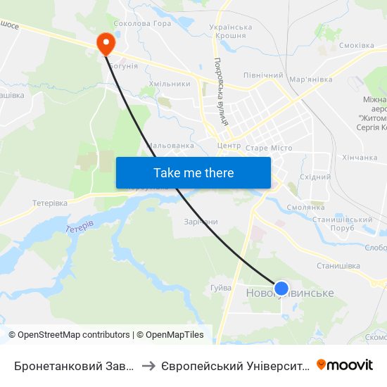 Бронетанковий Завод to Європейський Університет map