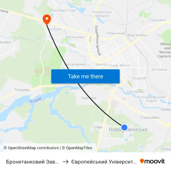 Бронетанковий Завод to Європейський Університет map