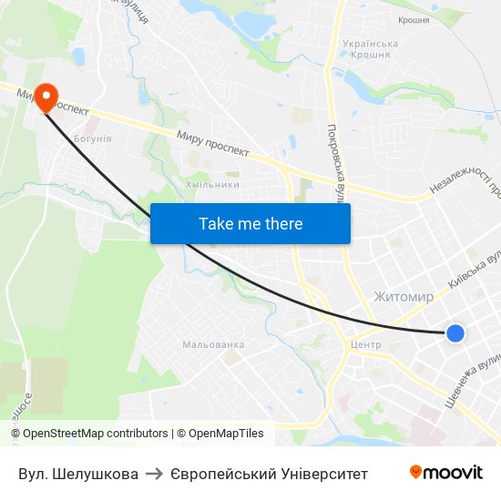 Вул. Шелушкова to Європейський Університет map