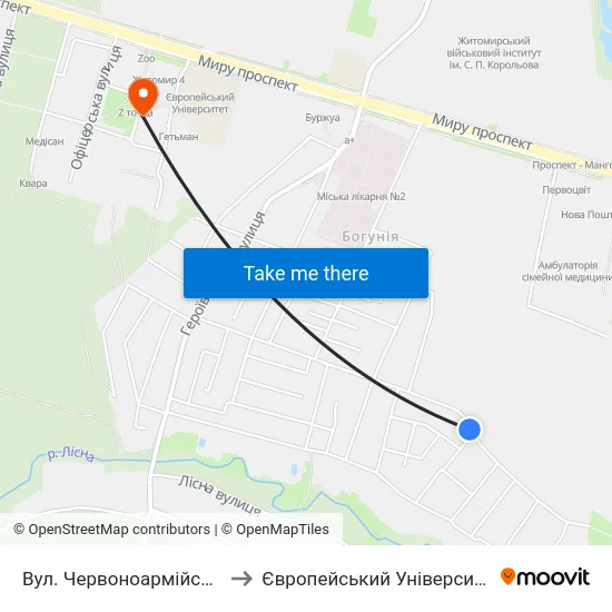 Вул. Червоноармійська to Європейський Університет map