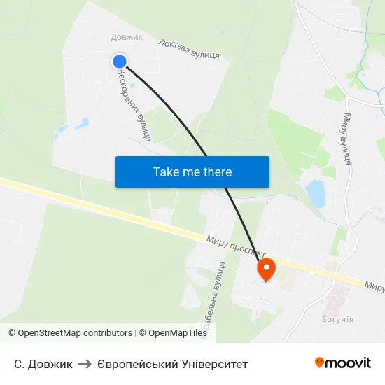 С. Довжик to Європейський Університет map