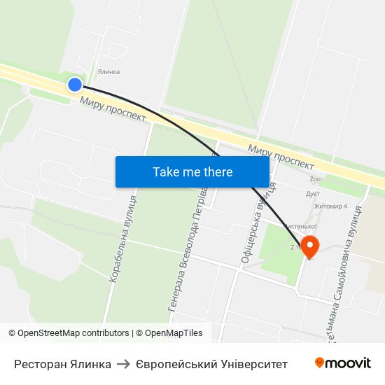 Ресторан Ялинка to Європейський Університет map