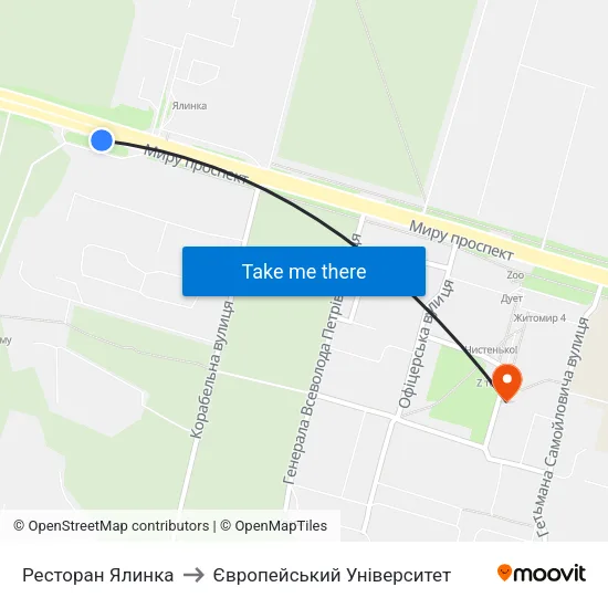 Ресторан Ялинка to Європейський Університет map