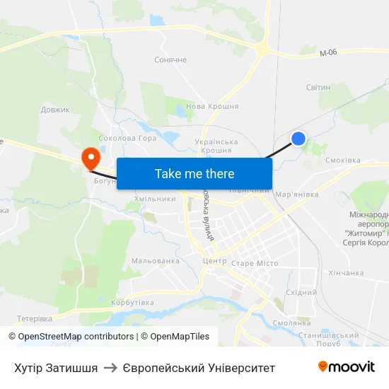 Хутір Затишшя to Європейський Університет map