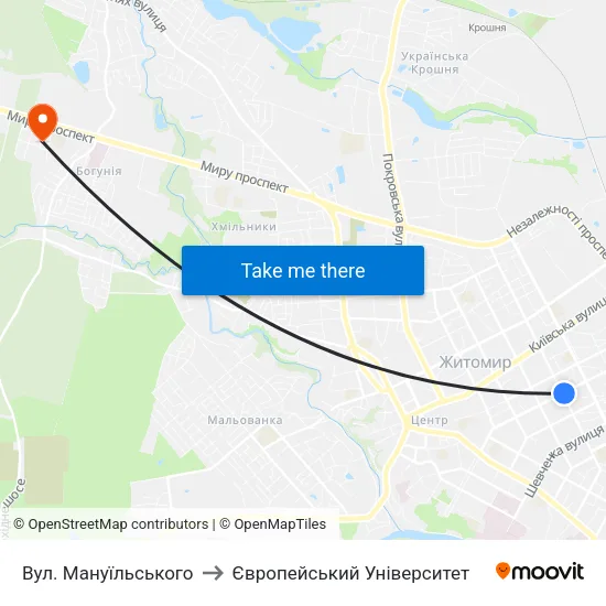 Вул. Мануїльського to Європейський Університет map