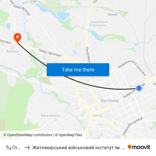 Тц Глобал to Житомирський військовий інститут ім. С.П.Корольова map