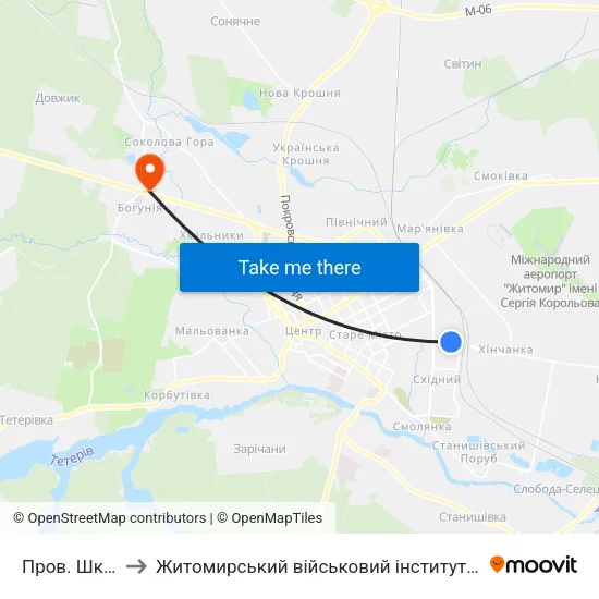 Пров. Шкільний to Житомирський військовий інститут ім. С.П.Корольова map