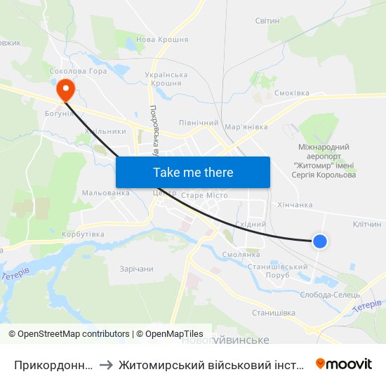 Прикордонна Частина to Житомирський військовий інститут ім. С.П.Корольова map