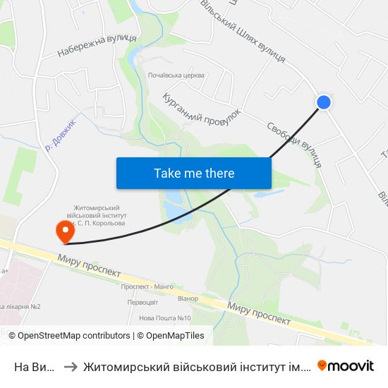 На Вимогу to Житомирський військовий інститут ім. С.П.Корольова map