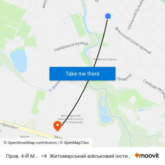 Пров. 4-Й Максютова to Житомирський військовий інститут ім. С.П.Корольова map