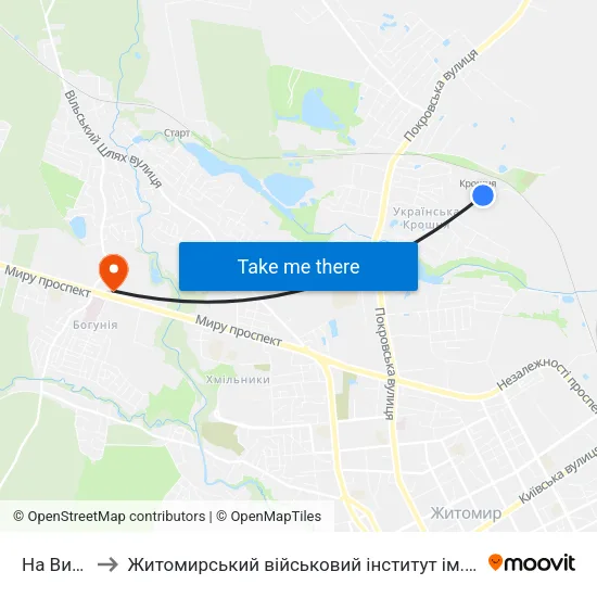 На Вимогу to Житомирський військовий інститут ім. С.П.Корольова map
