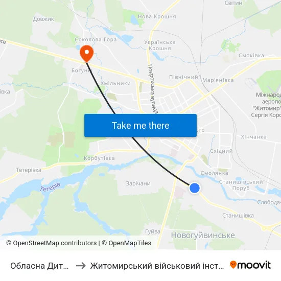 Обласна Дитяча Лікарня to Житомирський військовий інститут ім. С.П.Корольова map