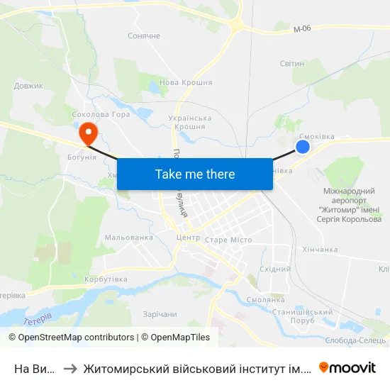 На Вимогу to Житомирський військовий інститут ім. С.П.Корольова map
