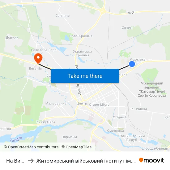 На Вимогу to Житомирський військовий інститут ім. С.П.Корольова map