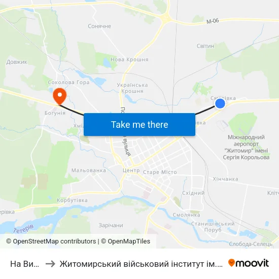 На Вимогу to Житомирський військовий інститут ім. С.П.Корольова map