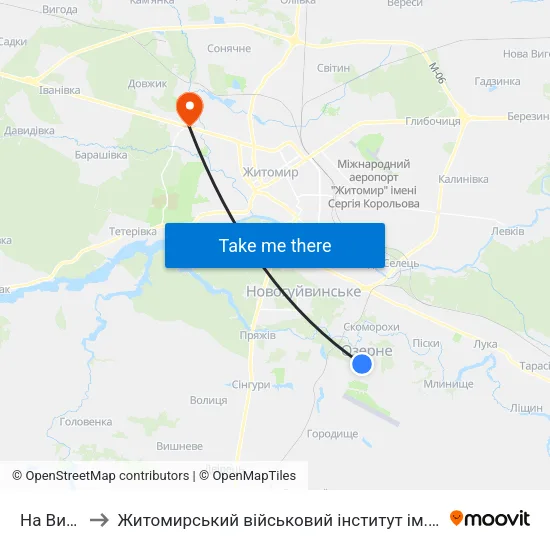 На Вимогу to Житомирський військовий інститут ім. С.П.Корольова map