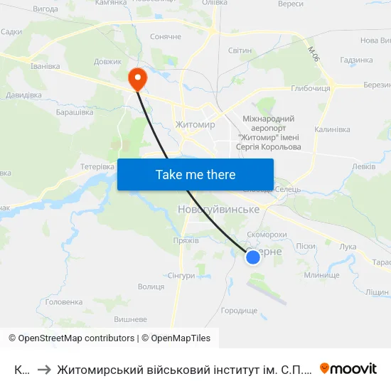 Кпп to Житомирський військовий інститут ім. С.П.Корольова map