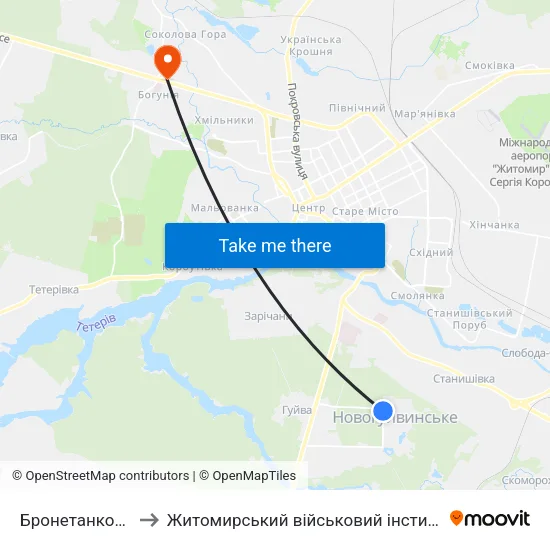 Бронетанковий Завод to Житомирський військовий інститут ім. С.П.Корольова map