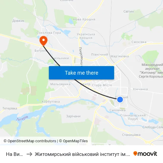 На Вимогу to Житомирський військовий інститут ім. С.П.Корольова map