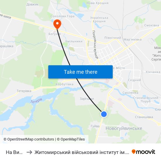 На Вимогу to Житомирський військовий інститут ім. С.П.Корольова map