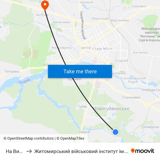 На Вимогу to Житомирський військовий інститут ім. С.П.Корольова map