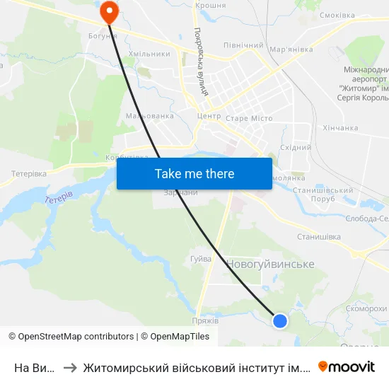 На Вимогу to Житомирський військовий інститут ім. С.П.Корольова map