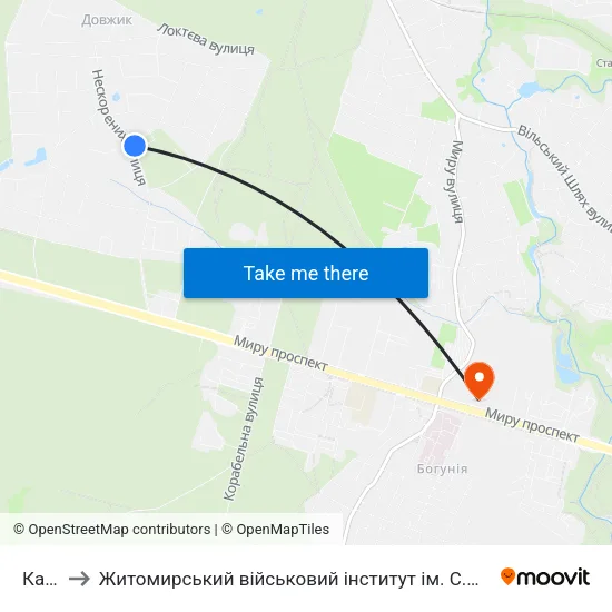 Кафе to Житомирський військовий інститут ім. С.П.Корольова map