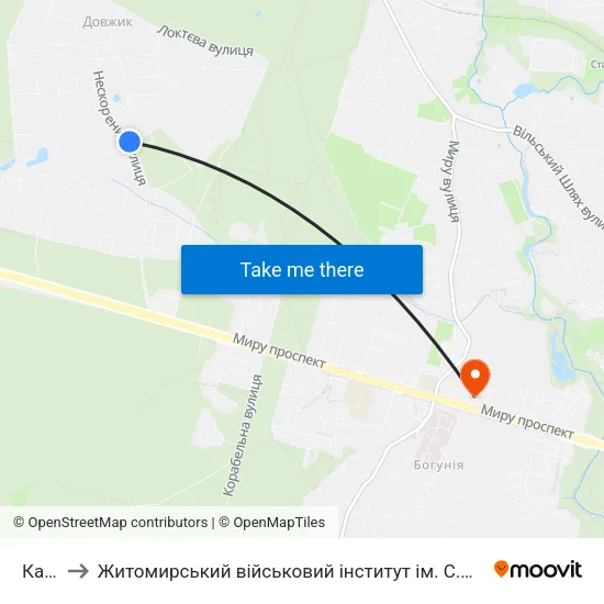 Кафе to Житомирський військовий інститут ім. С.П.Корольова map