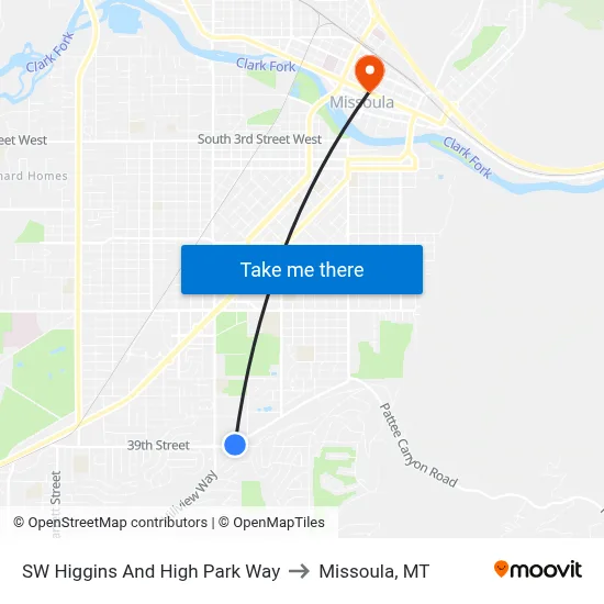 SW Higgins And High Park Way to Missoula, MT map