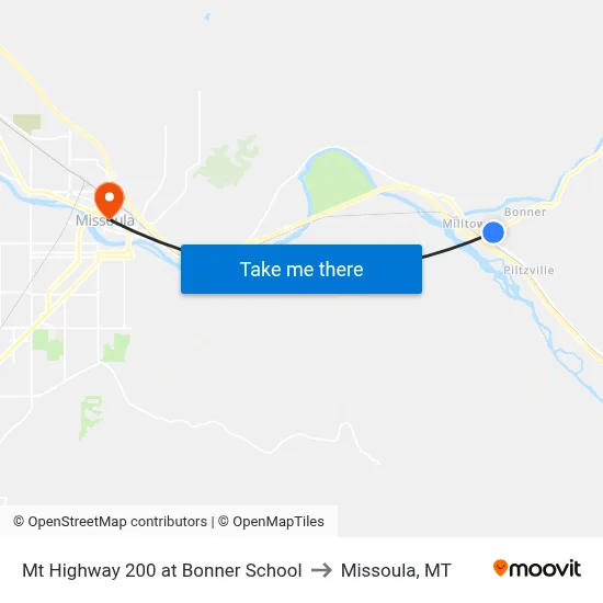 Mt Highway 200 at Bonner School to Missoula, MT map