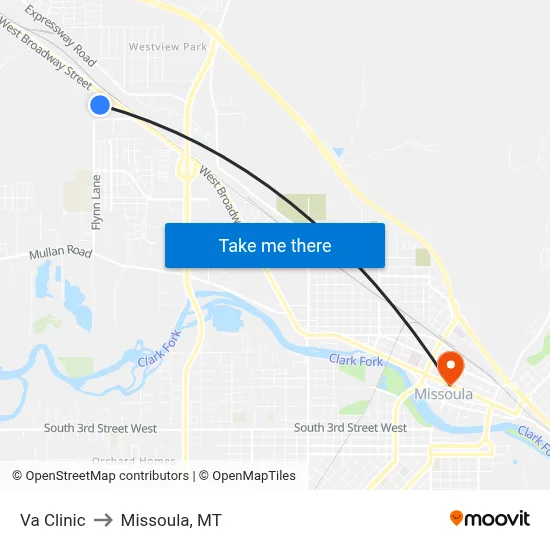 Va Clinic to Missoula, MT map