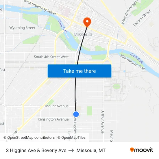 S Higgins Ave & Beverly Ave to Missoula, MT map