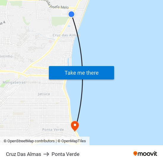 Cruz Das Almas to Ponta Verde map