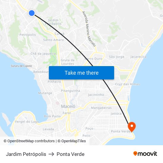 Jardim Petrópolis to Ponta Verde map