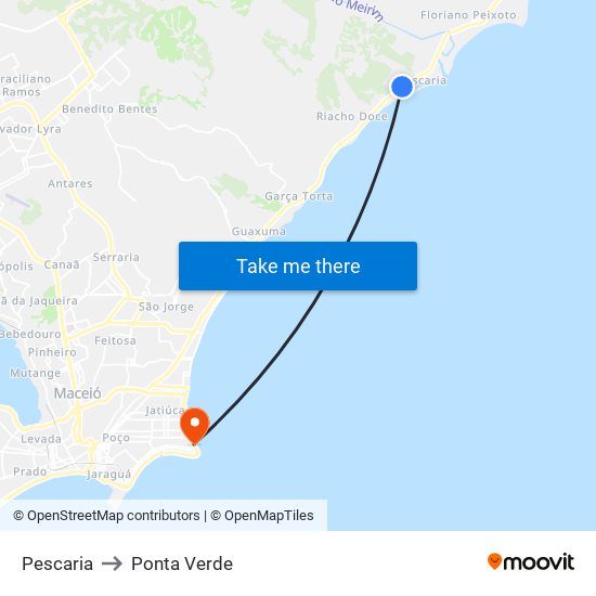 Pescaria to Ponta Verde map