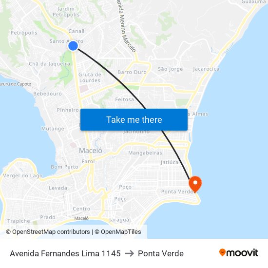 Avenida Fernandes Lima 1145 to Ponta Verde map