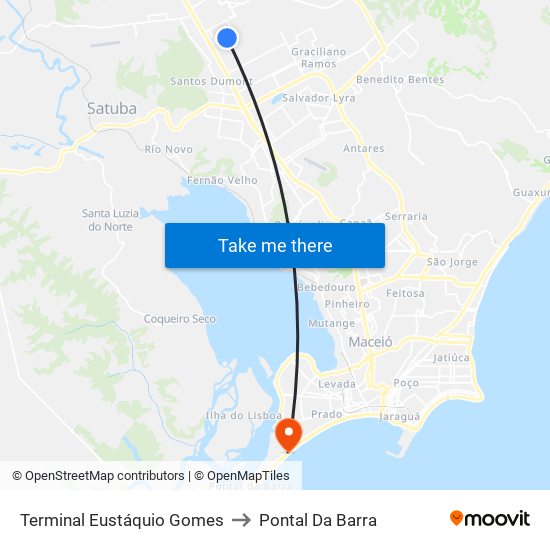Terminal Eustáquio Gomes to Pontal Da Barra map