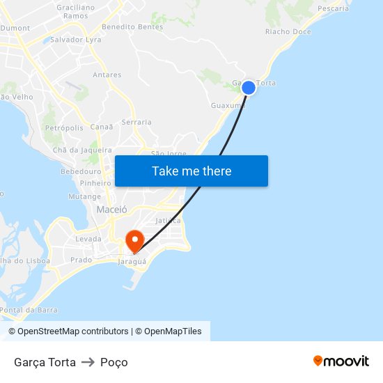 Garça Torta to Poço map