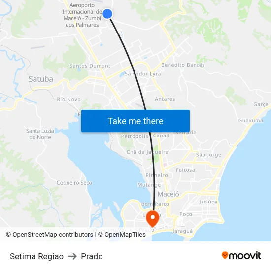 Setima Regiao to Prado map