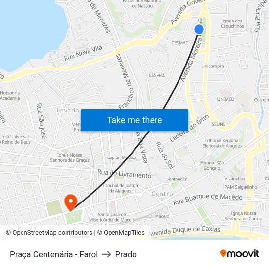 Praça Centenária - Farol to Prado map
