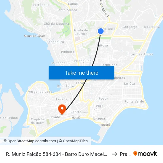 R. Muniz Falcão 584-684 - Barro Duro Maceió - Al Brasil to Prado map