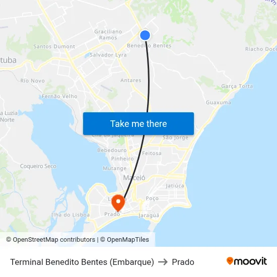 Terminal Benedito Bentes (Embarque) to Prado map
