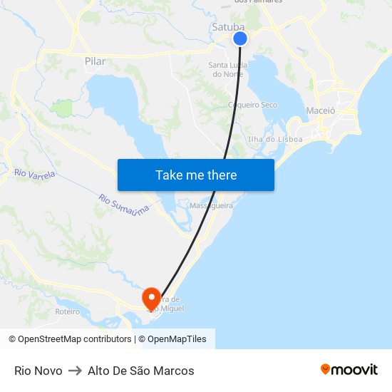 Rio Novo to Alto De São Marcos map